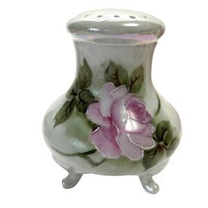 Vintage Handpainted Signed Ceramic/Porcelain Rose Hatpin Holder/Powder Shaker